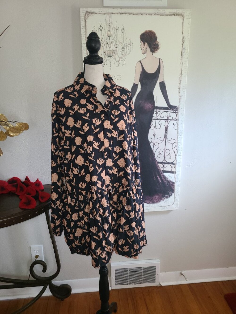 ee:some NWT Dress Puffy Sleeve Bubble Hem $69.95 Beige Floral Pattern Drop Waist